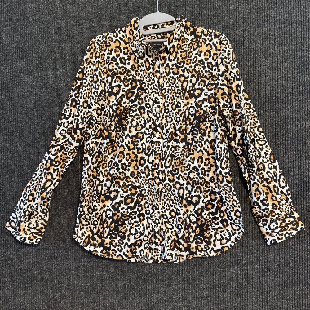 Talbots Button Down Shirt Women S Brown Leopard Print Long Sleeve Cotton